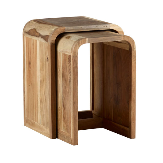Aspen Nest of Two Wooden Tables featuring curved edges and natural wood finish, designed in contemporary style