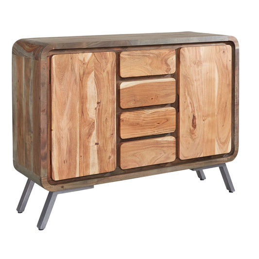 Aspen Large Sideboard in natural wood with metal legs, featuring two-tone finish and retro-modern design