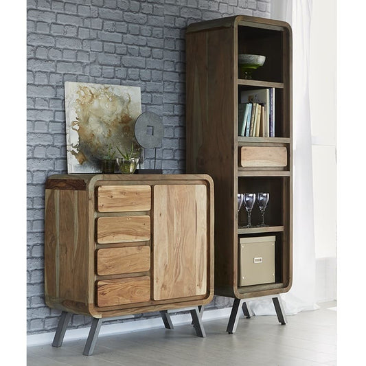 Aspen Medium Sideboard in solid hardwood with reclaimed metal legs, featuring retro design with modern two-tone finish