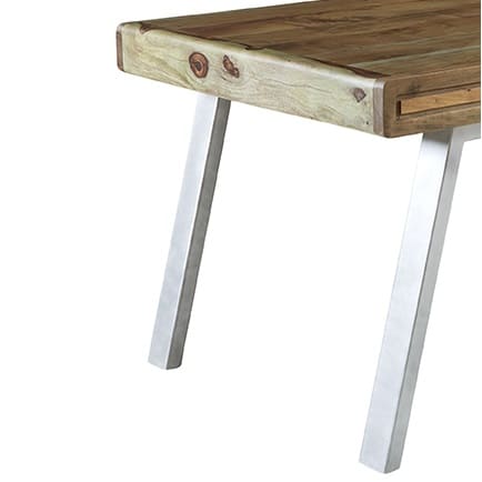 Aspen Large Dining Table with reclaimed wood top and white metal legs, showing industrial modern design details