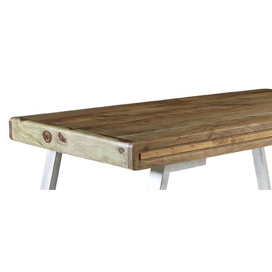Aspen Medium Dining Table featuring rustic hardwood top with metal legs in retro-industrial style