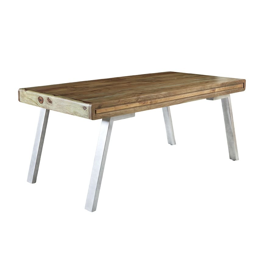 Aspen Medium Dining Table with rustic wooden top and white metal legs featuring retro-industrial design